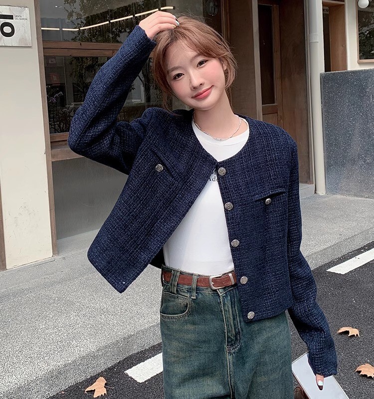 アウター ジャケット ツイードジャケット レディース ノーカラージャケット ショート丈 長袖 ポケット 前開き きれいめ 大人 おしゃれ 大人可愛い エレガント フォーマル 秋 冬 デート お出かけ