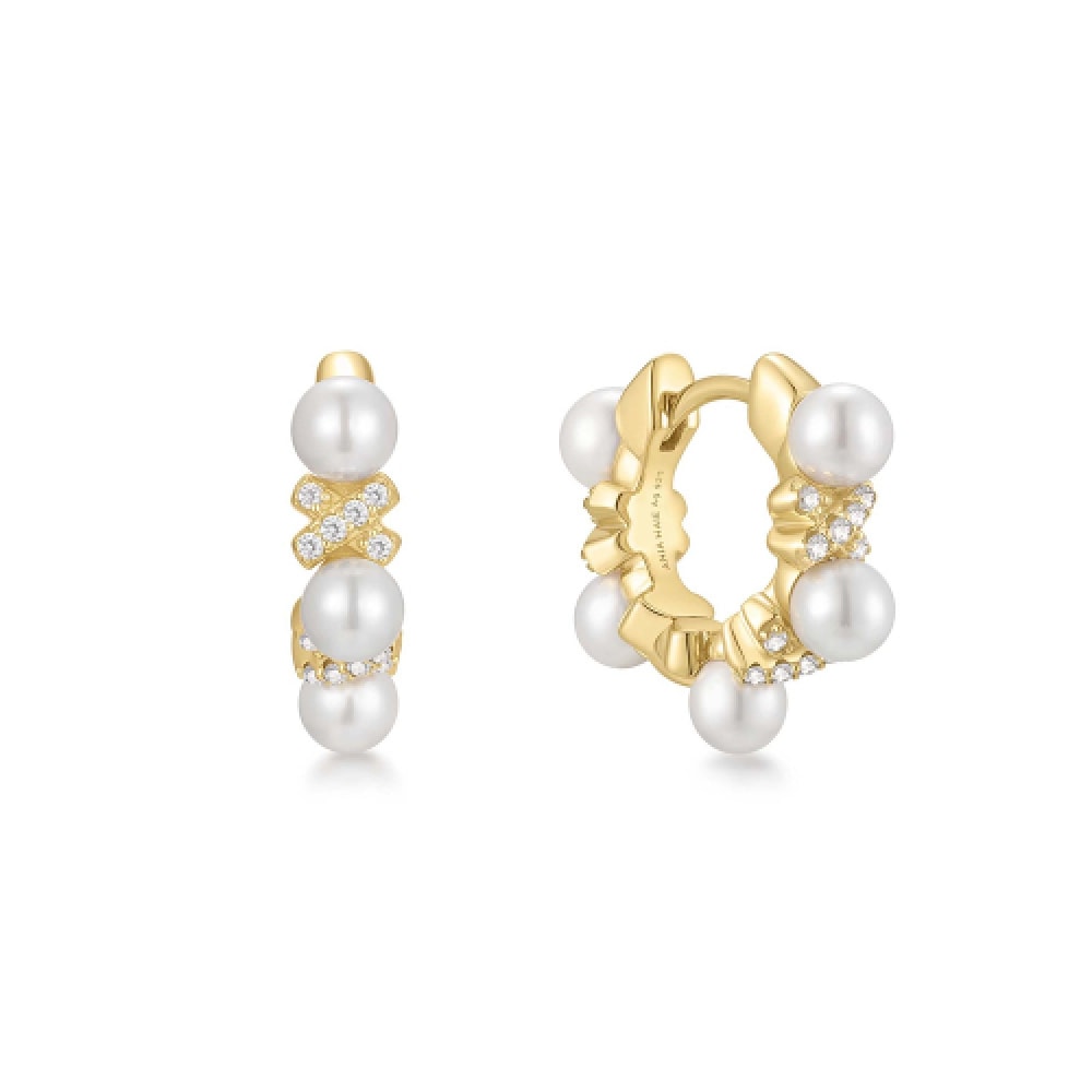 ANIA HAIE ゴールドスパークルツイストシェルパールフープ 925 シルバーピアス E069-07G