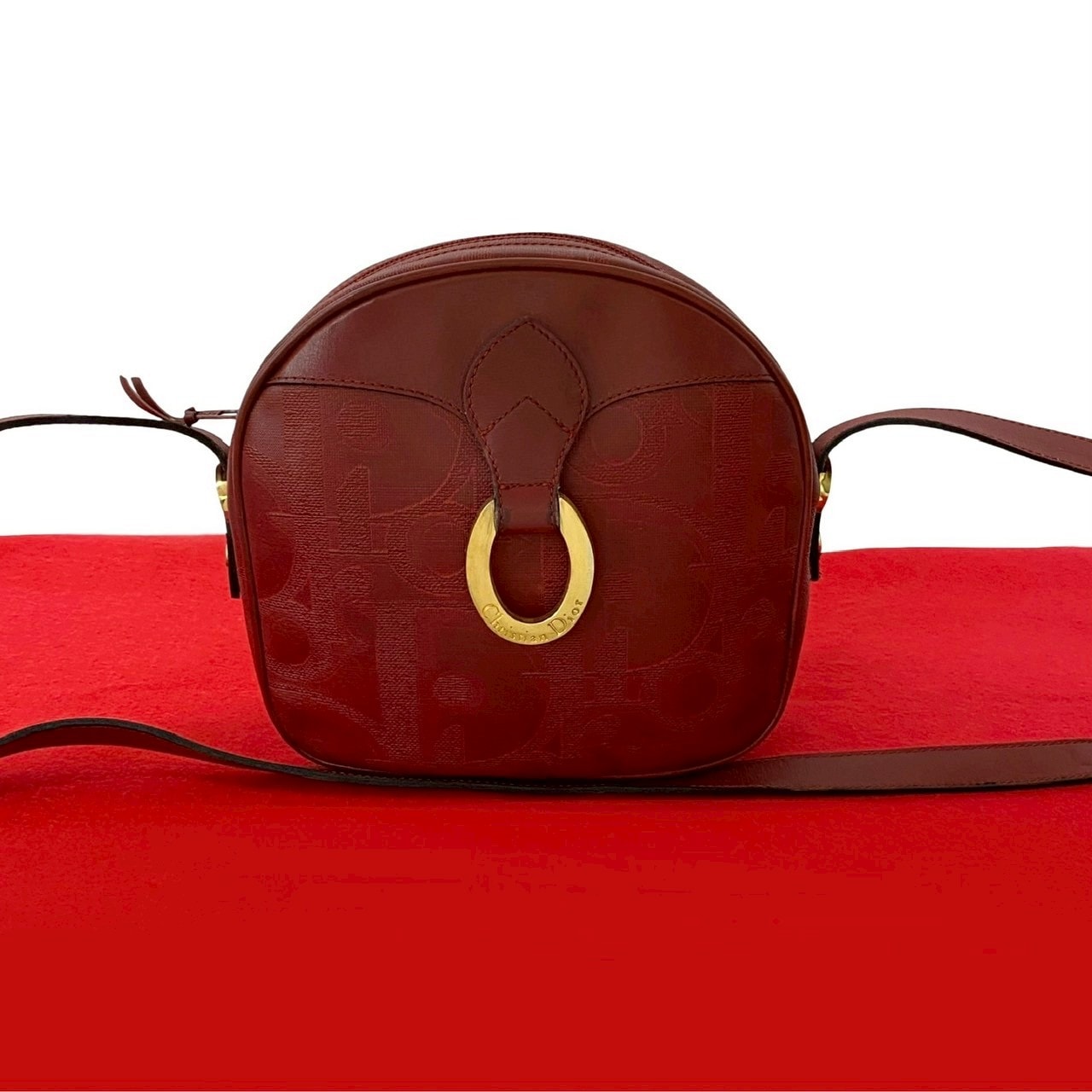 ヴィンテージ ロゴ 金具ショルダーバッグ レザー PVC レッド 37710