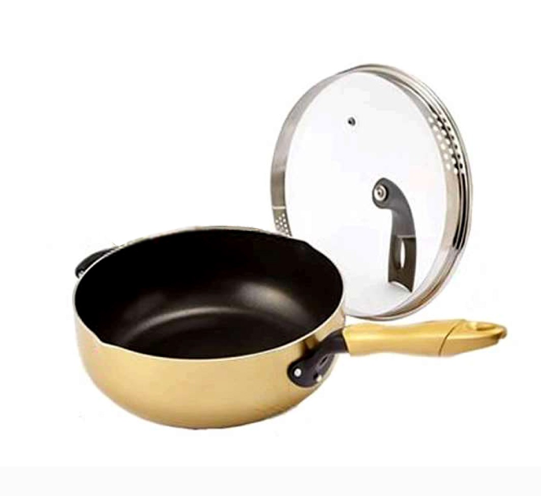 保阪流 金のマルチパン フライパン 26cm 湯切り蓋 + レシピブック付 IH ガス火対応 焼く 炒める 蒸す 煮る 茄でる 湯切り こびりつきにくい 長持ち