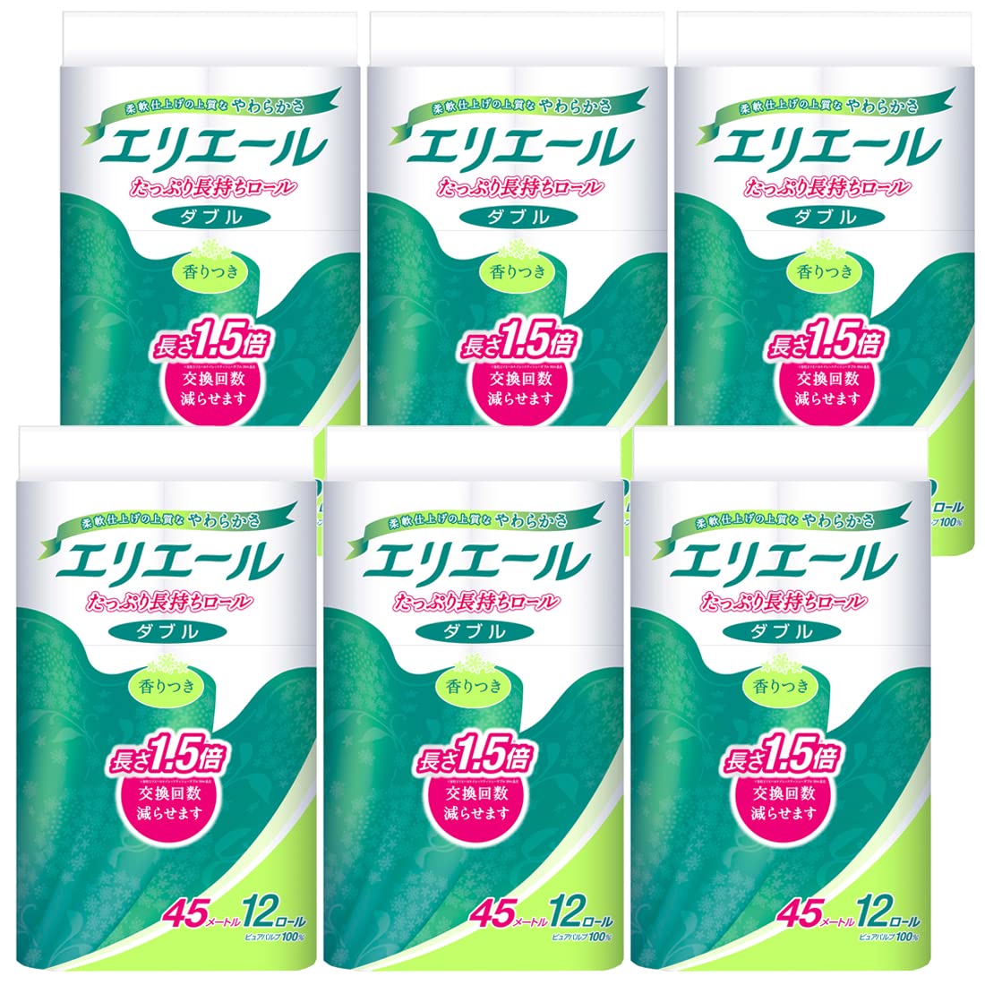 エリエール トイレットペーパー 1.5倍巻き 45m×72ロール(12ロール×6パック) ダブル パルプ100% リラックス感のある香り【ケース販売】 6,009円