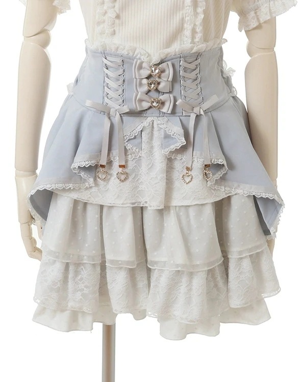 ハイウエストストラップウエストお尻と股間をカバーする着痩せ効果キュートでスイートな多層レースのケーキスカートハーフスカートタワースカート