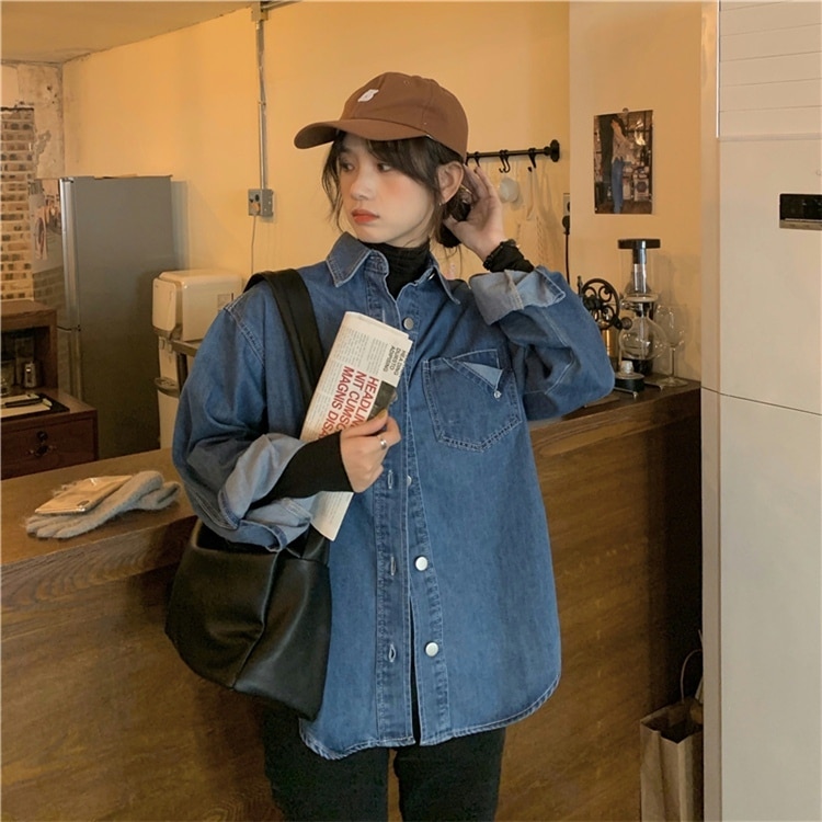 デニムシャツ シャツ ジャケット トップス 袖あり 長袖 襟付き 前開き 綿 デニム ブルーデニム