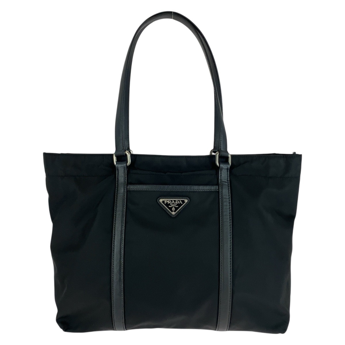 美品 テスート 三角ロゴプレート ブラック 黒 シルバー金具 ナイロン/レザー トートバッグ ショルダーバッグ レディース 505020