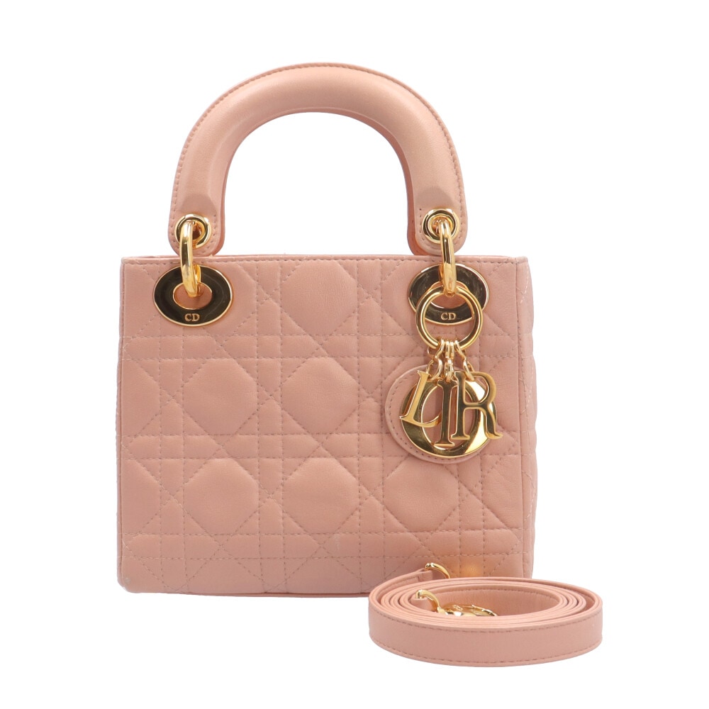 ディオール レディディオールミニ カナージュ ショルダーバッグ レザー ピンク Dior 中古