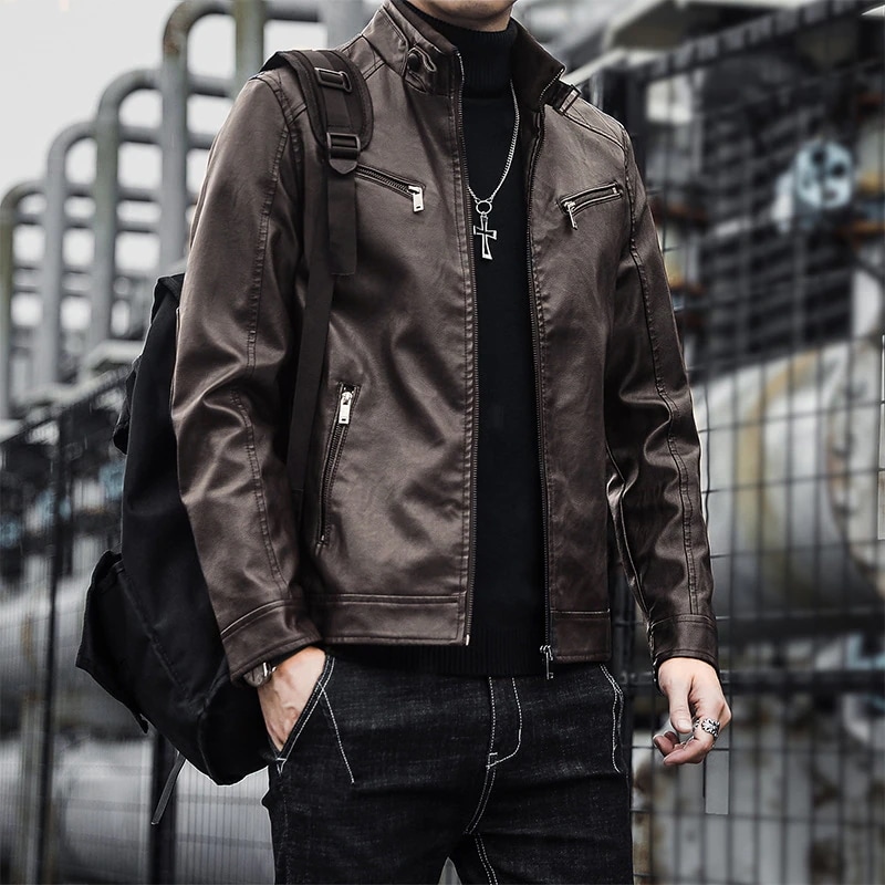Hot!!!新品 大人気 ライダースジャケット 革ジャン レザー ジャケット メンズ バイクジャケット 立ち襟 ライダース シングル 防寒 防風 アウター フェイクレザー