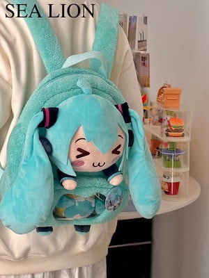 初音ミクかわいい痛みバッグ目を細めたベルベットバッグ漫画バッグ公仔ランドセル大容量リュックサックバッグ