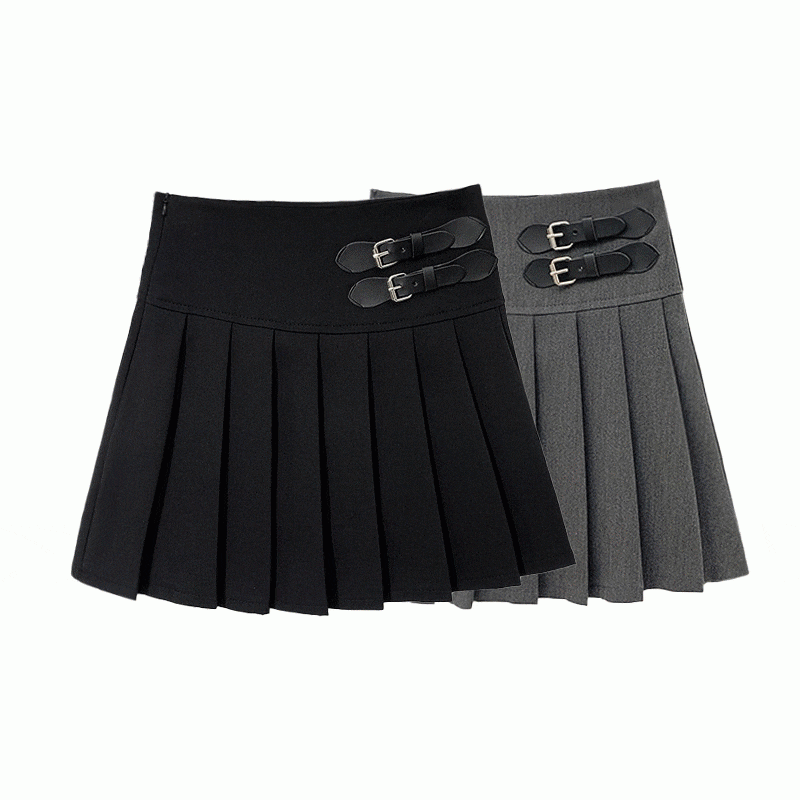 韓国スタイル プリーツ バックル テニス ミニスカート (2color)