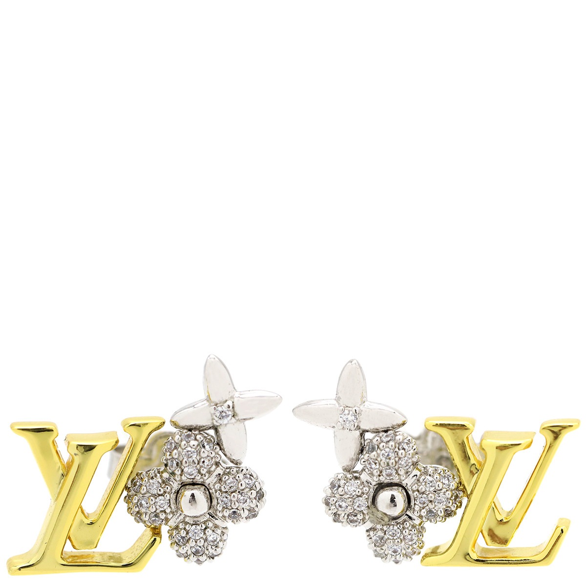 ルイヴィトン LOUIS VUITTON ピアス ピアス ピュス LV グラム メタル ラインストーン ジルコン ゴールド×シルバー 2個セット 両耳 ラインストーン ジルコン×メタル M01264