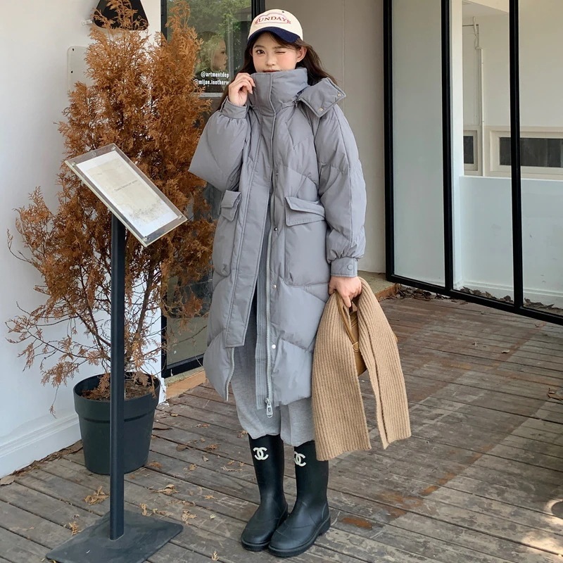 ダウンジャケット 2024 冬 ミドル丈 フード付き 韓国風 膝上 カジュアル 万能 おしゃれ ゆったり コート レディース