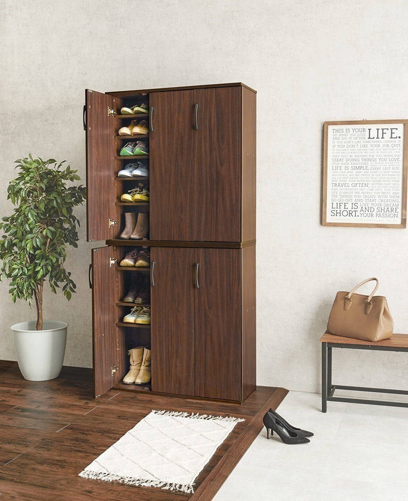 シューズボックス ラック 棚 下駄箱 靴箱 玄関収納 おしゃれ 木目 ナチュラルモダン 大容量 木製 薄型 扉付き 幅89cm 2点セット