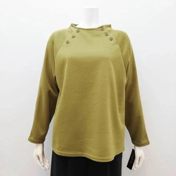 長袖 Tシャツ カットソー トップス レディースファッション 衿元 釦付 ラグランTシャツ 発色良い