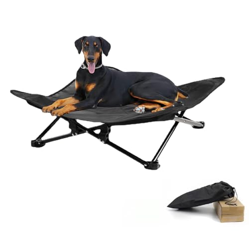 LuckyCode ドッグコット ペットコット 犬用コット 90x90cm 折りたたみ 犬用ベッド 洗える 犬用キャンプベッド テスリンメッシュ 軽量 コンパクト 通気性 ペットベッド ペット用品 ア