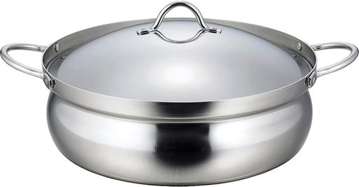 下村企販 卓上鍋 26CM 三層鋼 【日本製】 IH・ガス火対応 食洗機対応 3~4人用 割れにくい 軽量 熱伝導率がいい アルミ芯 ステンレス フタ付き 土鍋 燕三条 45891