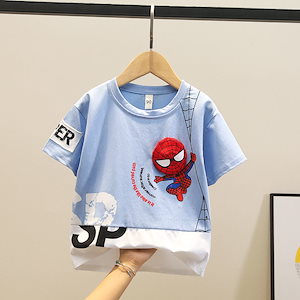 夏の子供服スパイダーマンの子供の半そでの木綿の通気性赤ちゃんの上着の男の子のtシャツ半袖の服