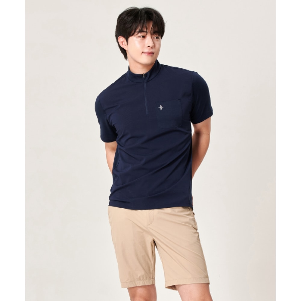 BILTMORE メンズゴルフマジックホールパッチ半袖ジップアップ Tシャツ