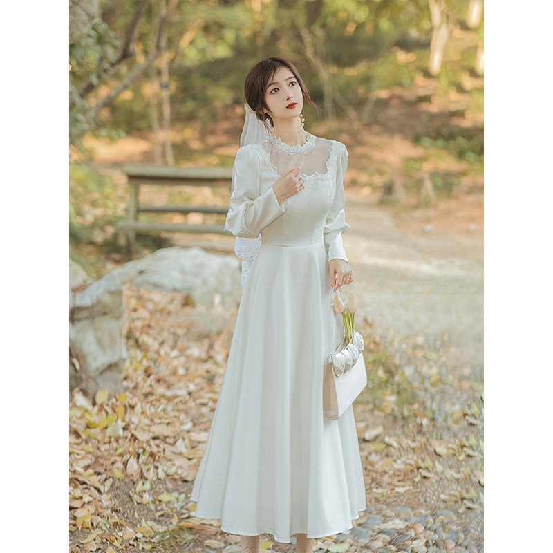 軽い結婚式のサテン2025春の小さな人は証明書登録を取得しますリトルホワイトスカートドレスエンゲージメントドレス