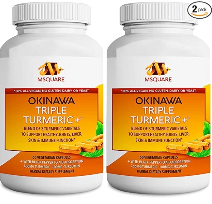 Okinawa Triple Turmeric + Turmeric Curcumin Supplement with Black Pepper Extract to Aid Absorption