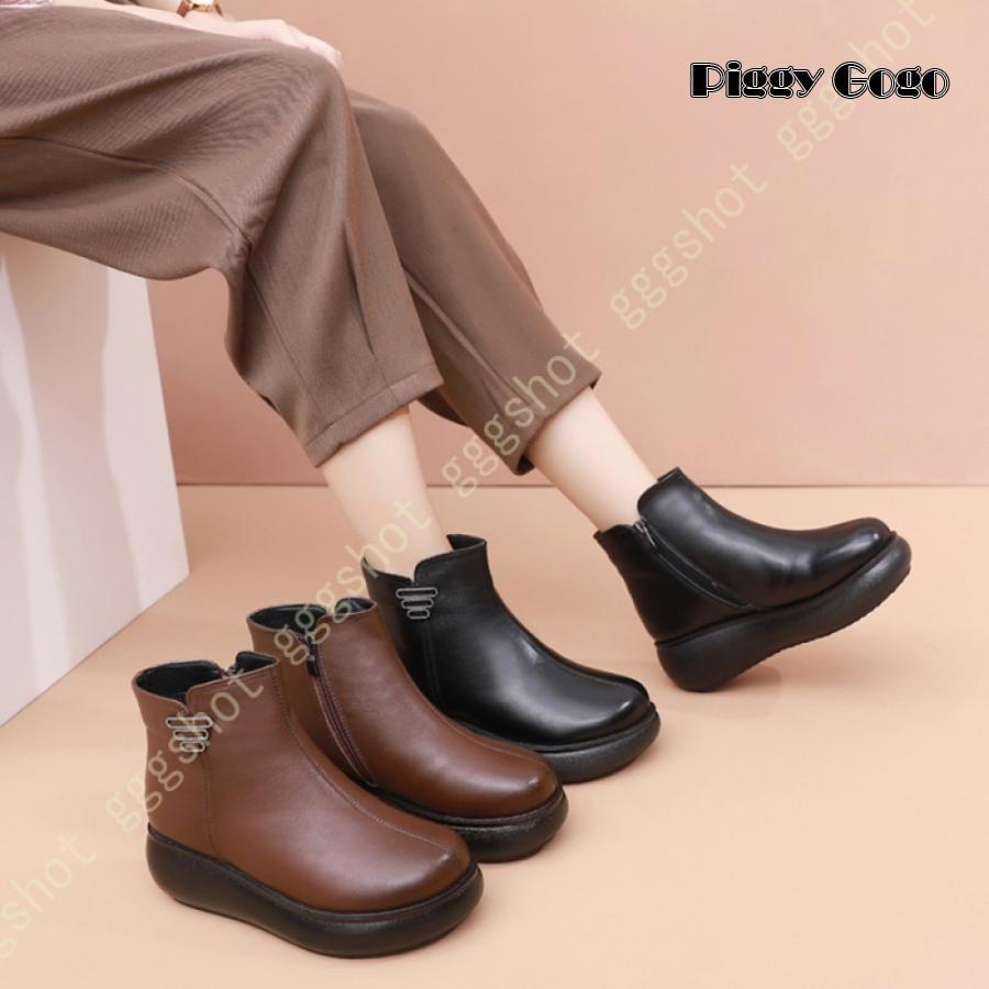 冬の新作ブーツ レディース 本革 ショートブーツ ヒール 厚底 プラットフォーム ローヒール おしゃれ 美脚 幅広 履きやすい 歩きやすい 秋冬靴 ブーティー
