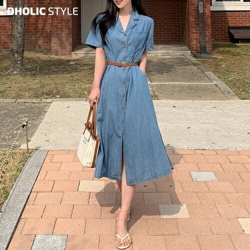 [メガ割りSALE]ベルト付ポケットデニムシャツワンピース・p652222