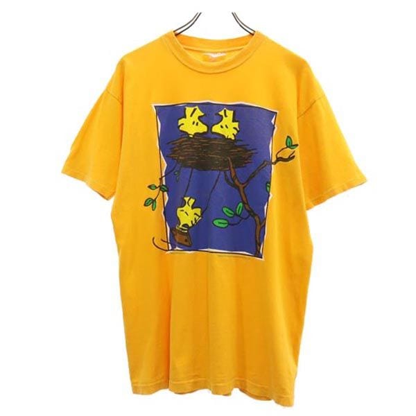 サミット 90s USA製 オールド スヌーピ ウッドストック プリント 半袖 Tシャツ オレンジ系 SUMMIT PEANUTS シングルステッチ メンズ