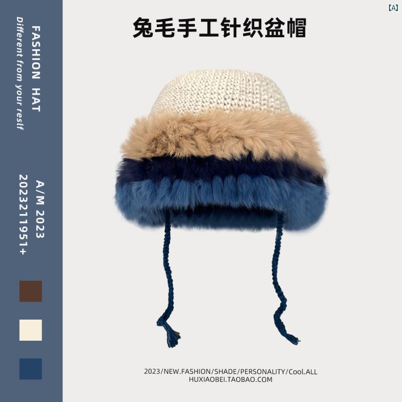 帽子 冬 かわいい ファッション 秋冬 ラビットファー ニット 帽 継ぎ接ぎ 暖かい 顔 小柄 毛糸 帽子 韓国 おしゃれ 防寒 ぬいぐるみ