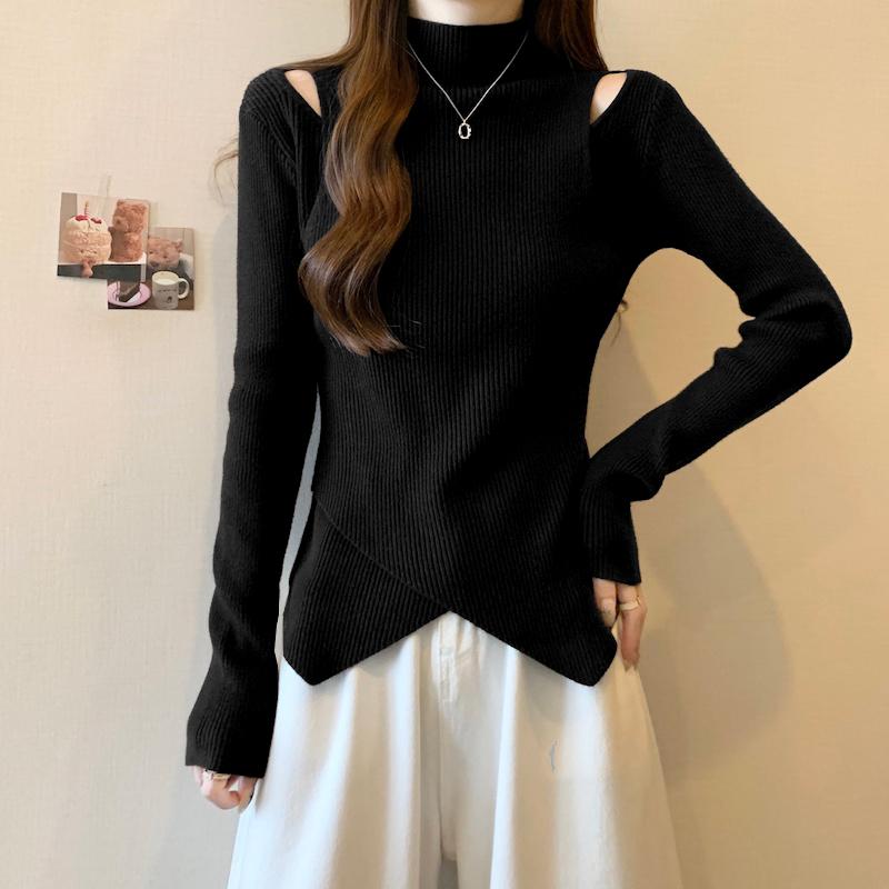 レディース トップス セーター パーカー オシャレ 韓国 スタイル カワイイ カジュアル カーディガン 長袖 ニット 秋 冬 春 インナー デザイン ルーズ ハーフ ハイネック