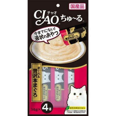 【48個セット】 いなばペットフード CIAO（チャオ）ちゅーる キャットフード 猫 まぐろ＆贅沢本まぐろ 国産（ 14g×4本）