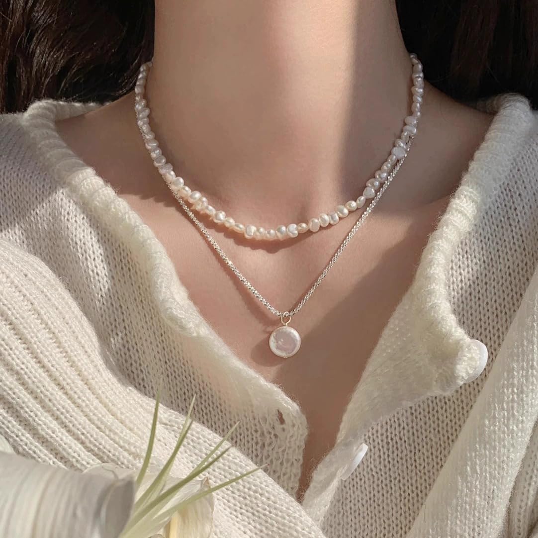 バロックパール ネックレス レディース パールネックレス 二重 小粒 淡水 金属アレルギー対応 長さ調節可能 かわい プラチナ シンプル 人気 誕生日