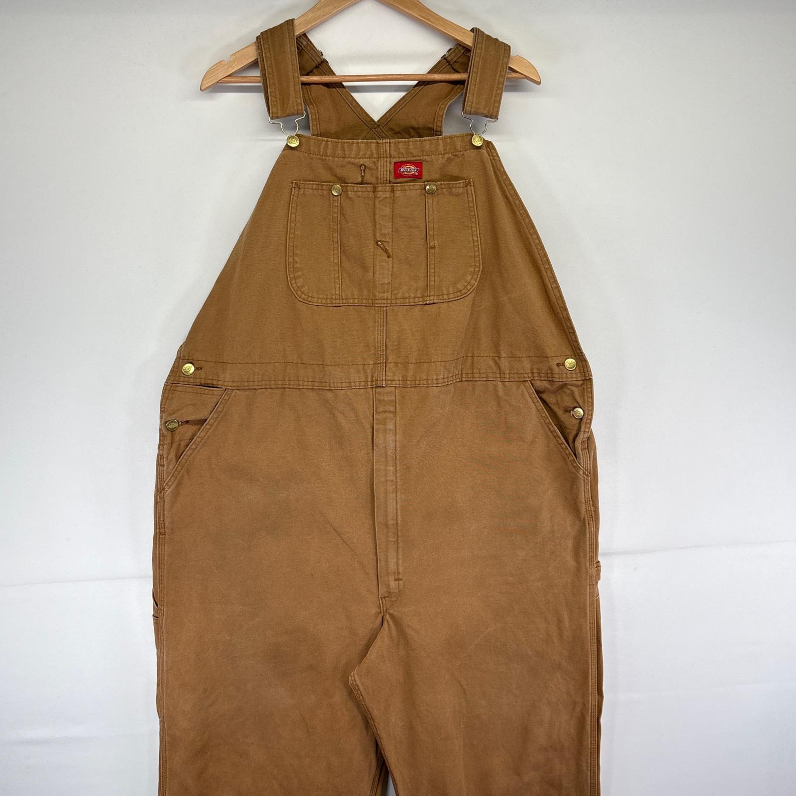 古着 オーバーオール ダック ワーク 大きいサイズ ワンポイントロゴ ジップフライ w44 L32 ブラウン系 メンズ