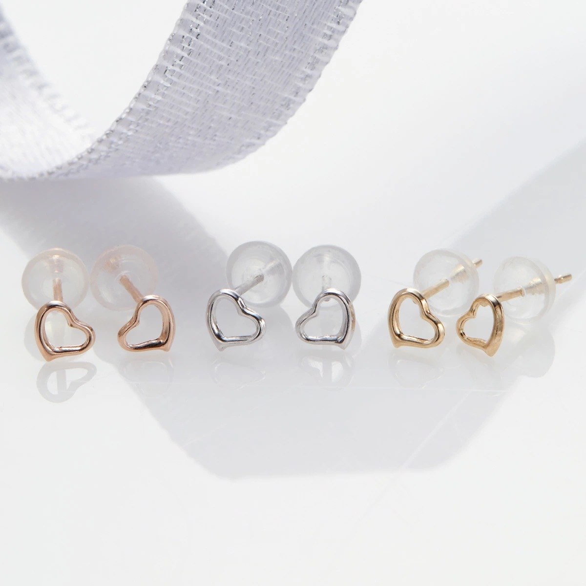 ピアス レディース 日本製 K10 ハート型 オープンハート ミニ 小さめ シンプル アシンメトリー