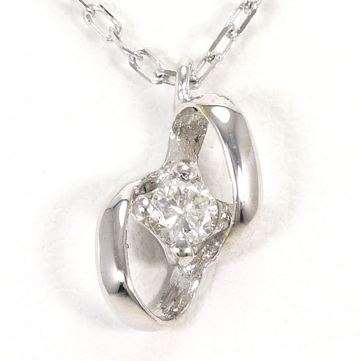 K10 10金 WG ホワイトゴールド ネックレス ダイヤモンド 0.05ct 総重量約0.8g 約40cm 中古