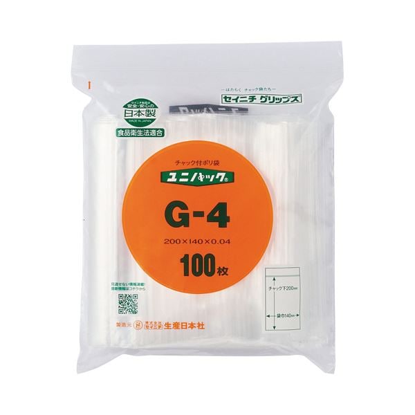 （まとめ）セイニチ ユニパック チャック付 140x200x0.04mm G-4 100枚[x10]