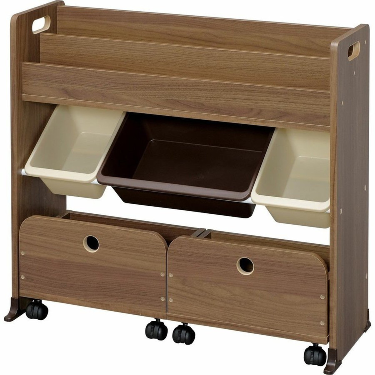 おもちゃ箱 ウォールナットブラウン 幅85.6×奥行34.7×高さ79.8cm トイハウスラック 収納カート付き STHR-13