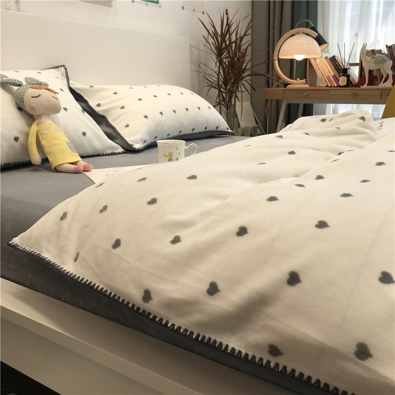 布団カバー 掛け布団ハート柄カバー シーツ 枕カバー リバーシブル シングル/ダブル ミルクカシミア寝具 4点セット ベッド おしゃれ プレゼント ギフト 洗える