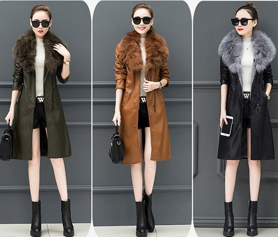 ファーでゴージャスなコート フェイクレザー ブラック カーキ ブラウン 6,636円