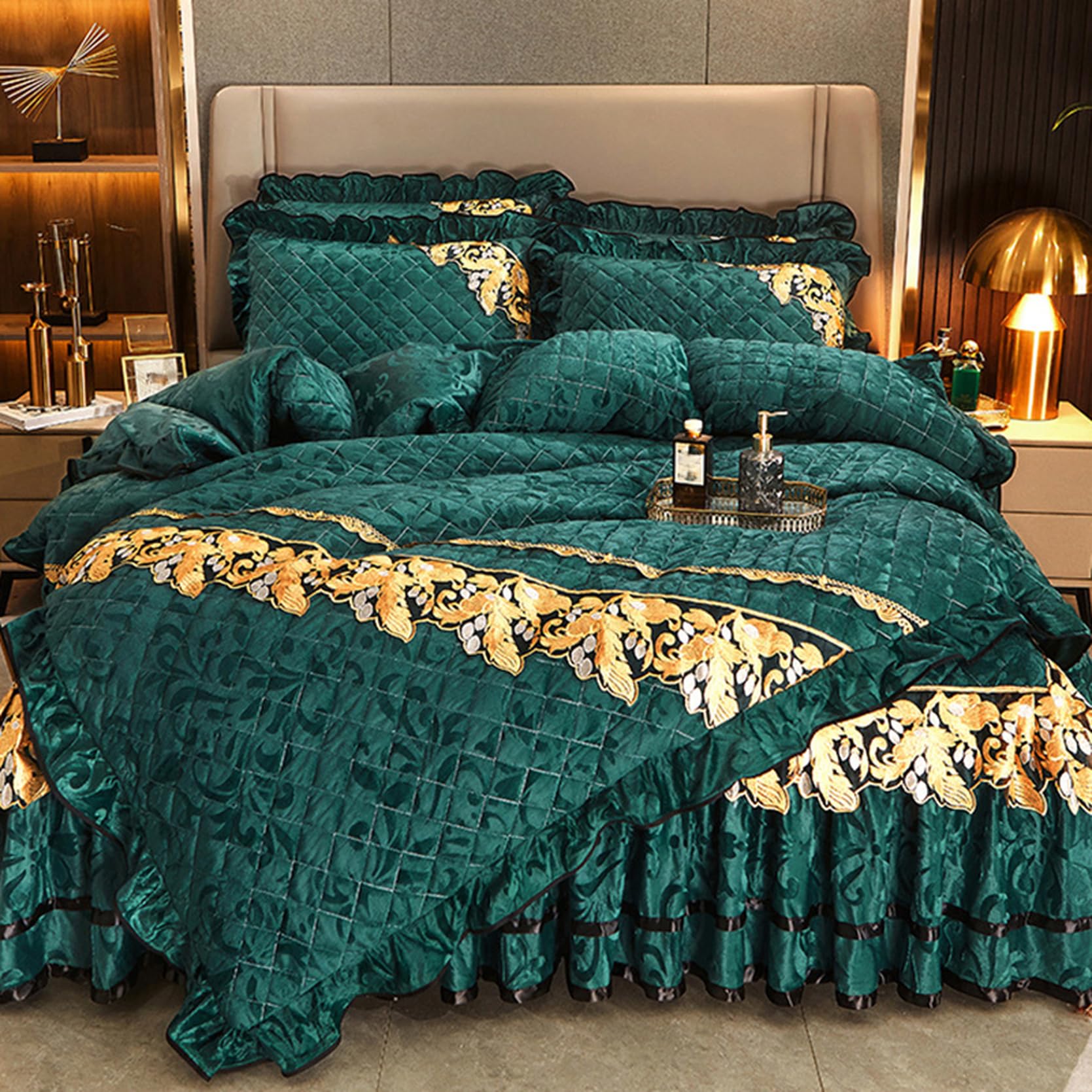 [XCZYL] キルティング ベッドスカート ベッドカバー フリル 180*200cm ベッドシーツ 中綿 厚手 マットカバー 寝具カバー ベッドスプレッド タイプ シングル ダブル 北欧風 敷きシー