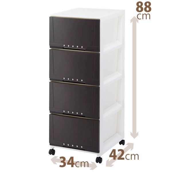 ルームケース/多目的収納ケース 4段/ブラウン 幅34cm奥行42cm キャスター付き プロフィックス 日本製