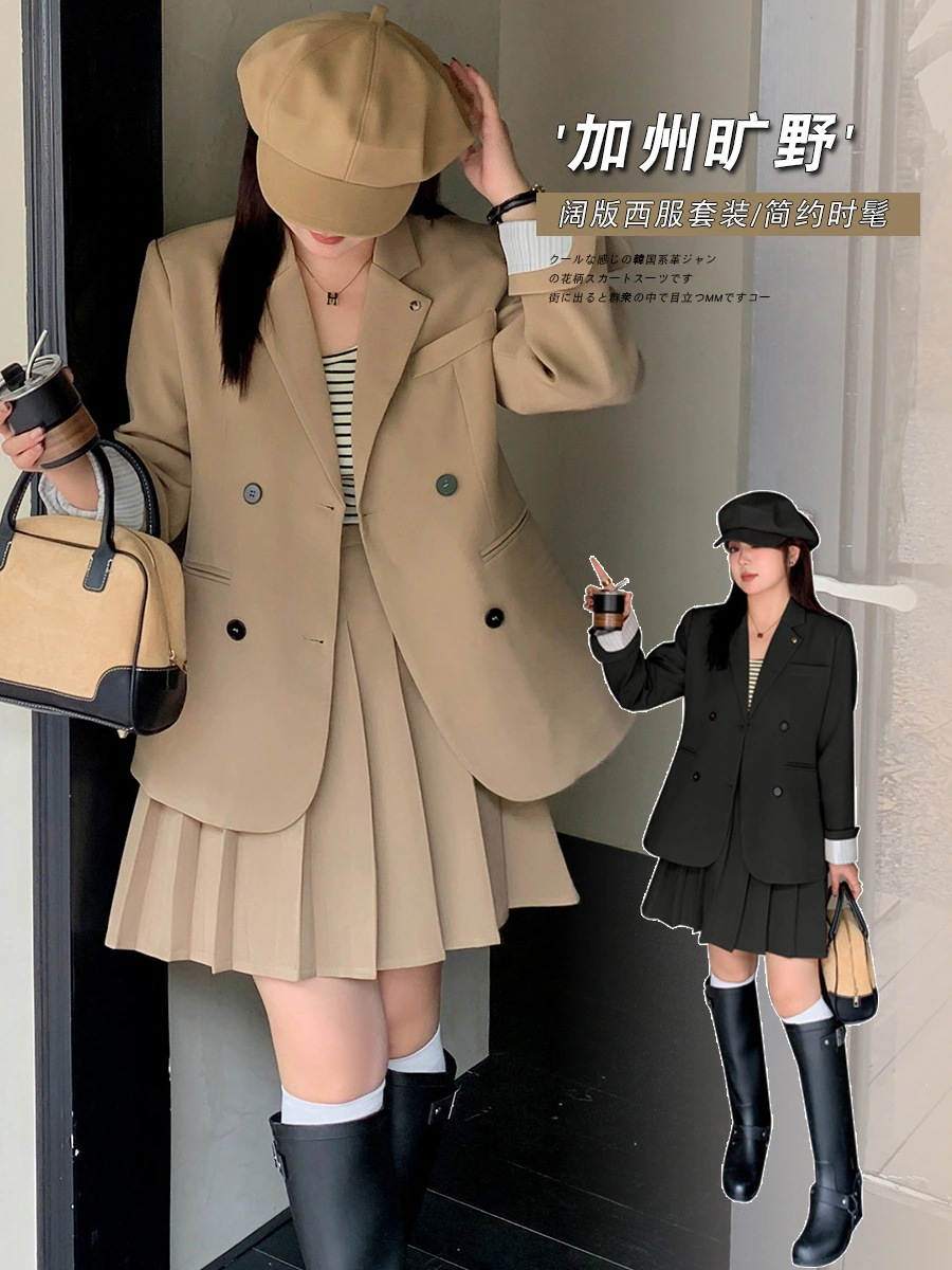 Hot!!!【ぽちゃまに】 2024秋新品 スートセット プリーツ 学院風 体型カバー 大きいサイズ レディース セットアップ メガ割