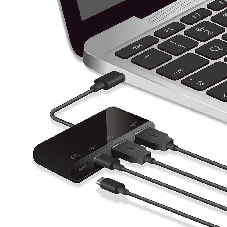 USBHUB USB3.1(Gen2) USB Type-Cコネクタ Aメス2ポート Cメス2ポート ﾊﾞｽﾊﾟﾜｰ ブラック
