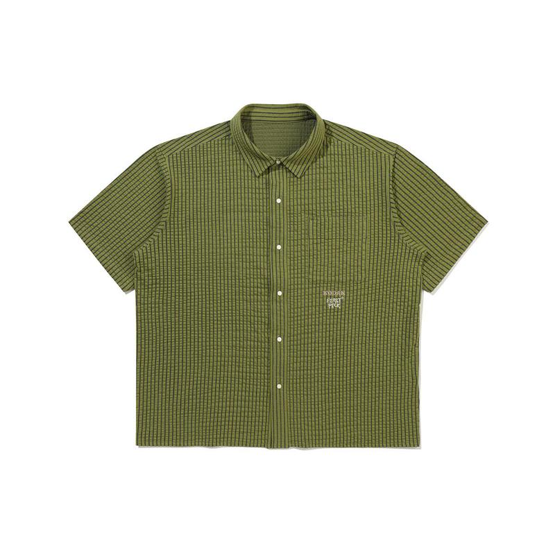 [公式]シネラウンジ シアサッカー半袖シャツ KHAKI