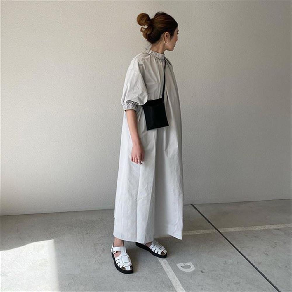 ワンピース ロングワンピース シャツワンピース 5分袖 ハイネック ロング丈 ポケット ファスナー かわいい 大人可愛い きれいめ シンプル 上品 おしゃれ 大人女子 こなれ感 きちんと 個性的