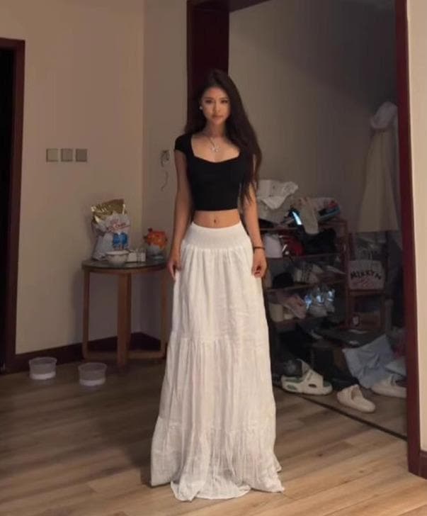 ティアードスカート ロング レディース ボトムス ガーリー マキシスカート ハイウエスト 万能 夏秋 ホワイト