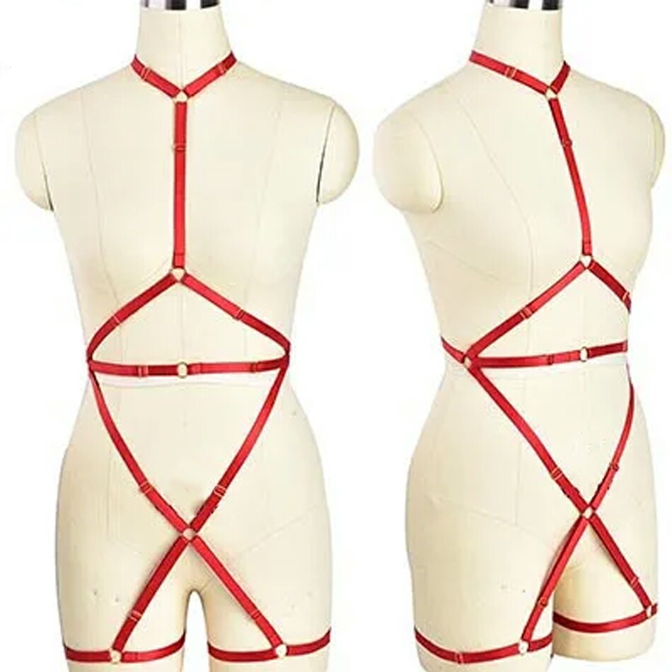 ボンデージ風 レッドボディーハーネス スレイブベルト ガーター 赤色 ウエスト 全身タイツ 首 腰 足 SM風 コスプレ 仮装 セクシー 大人 伸縮 フリーサイズ 衣装 nt754xxxxxxxx