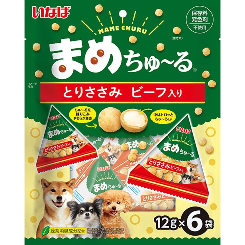 （まとめ買い）いなば まめちゅ～る とりささみ ビーフ入り 12gx6袋 犬用おやつ [x8]