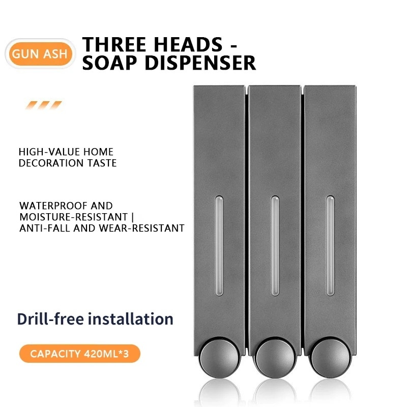 ソープディスペンサー 壁掛け ハンドソープ シングル ダブル 3ヘッド 壁取り付け カビ ホテル用 Gun Ash Three Heads 11,800円