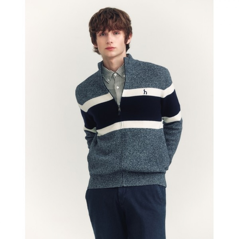 (ヘッジズ) 24FW メランジネイビーウールカラーブロック防風ジップアップ HZSW4D331N2
