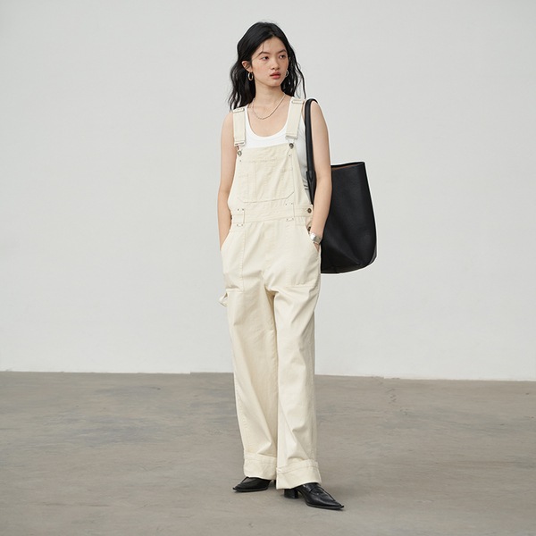 エッグタルト レトロ デニム オーバーオール レディース 夏ストレート ルーズ フロアモップ パンツ