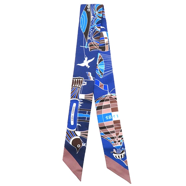 エルメス HERMES スカーフ ツイリー シルク マリン×マロングラッセ×ホワイト 【LES FOLIES DU CIEL/大空の狂気】 【箱】【中古】