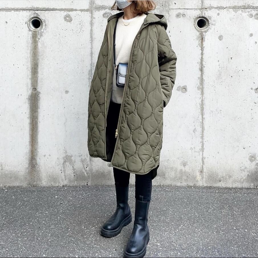 【合わせやすい】 3色展開人気商品フード付き中綿コート